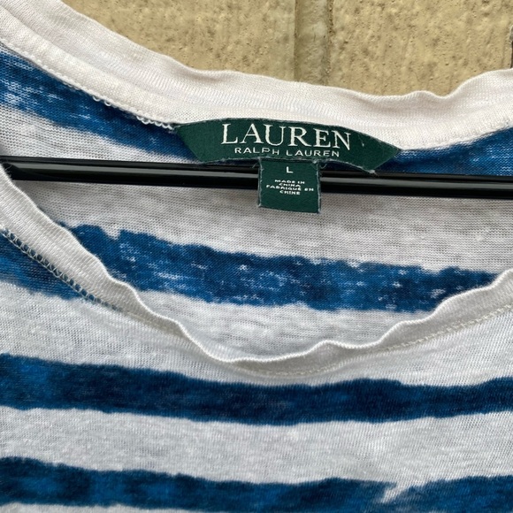 Lauren Ralph Lauren Blue&White Striped Boxy Linen Short Sleeve Shirt Size Large - Picture 3 of 8